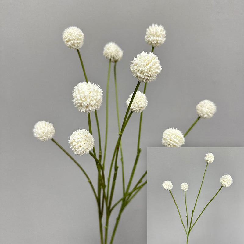 Artificial Craspedia Billy Balls Bush, 4 Yellow Ball Blooms, Plastic, 24" Tall, for Home Decor, Weddings & Window Displays