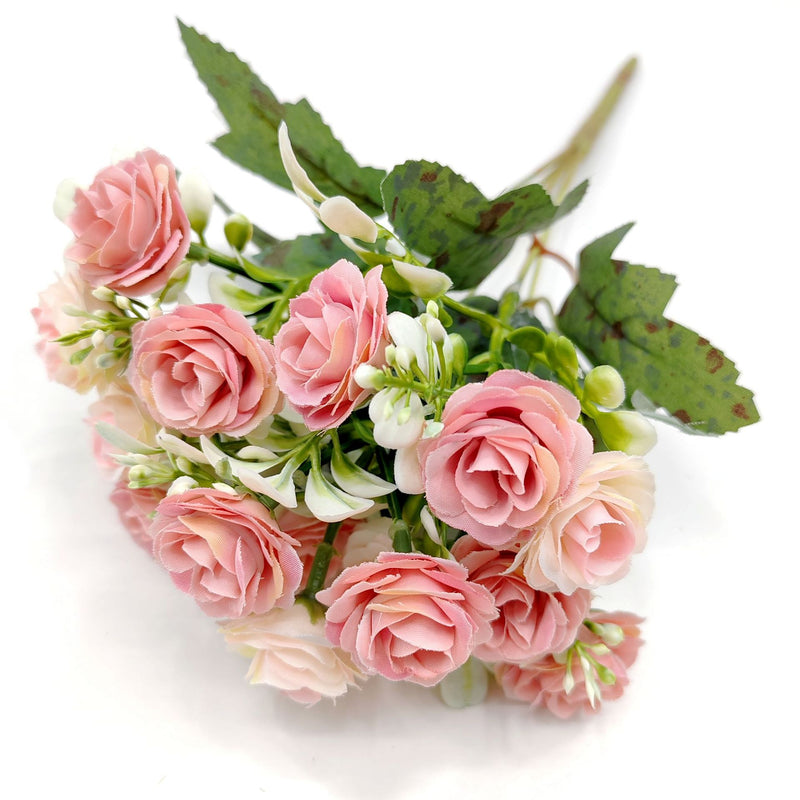 15-Bloom Faux Silk Rose Bouquet, 12" Tall, Perfect for Weddings, Home Decor, and Events