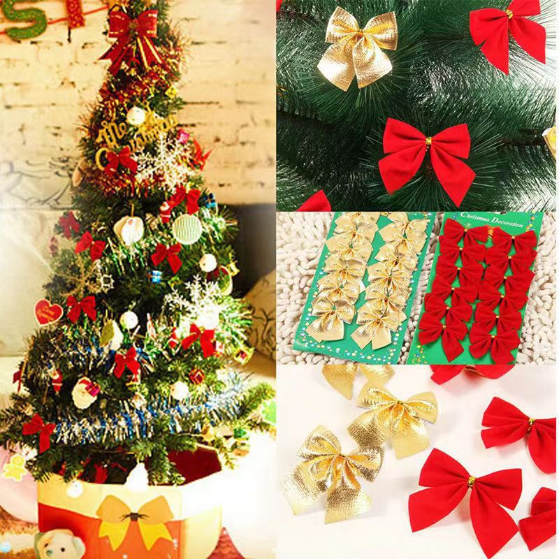 12 Pcs Artificial Flocked Christmas Bowknot Decorations for Christmas Tree, Bulk Set