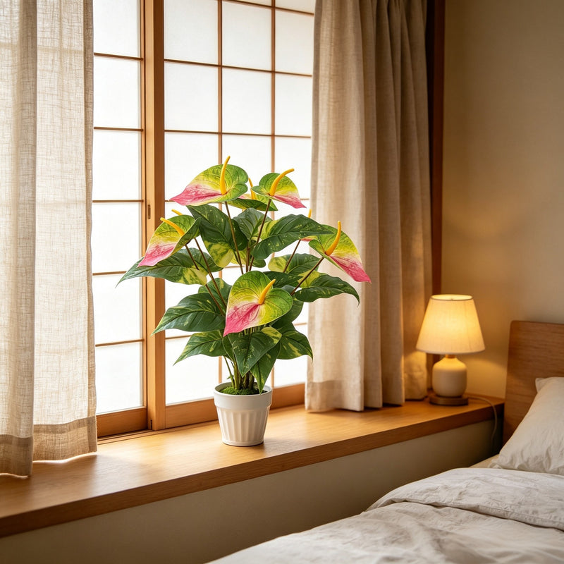 22" Artificial Anthurium Bush with 29 Blooms, PE/PVC Material, Indoor Décor for Home, Office, Wedding, and Events
