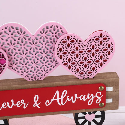 Valentine's Day Wooden Heart Car Decor - Cute Tabletop & Window Party Decoration (10.8" L x 1.2" W x 6.1" H, Handle Excluded)