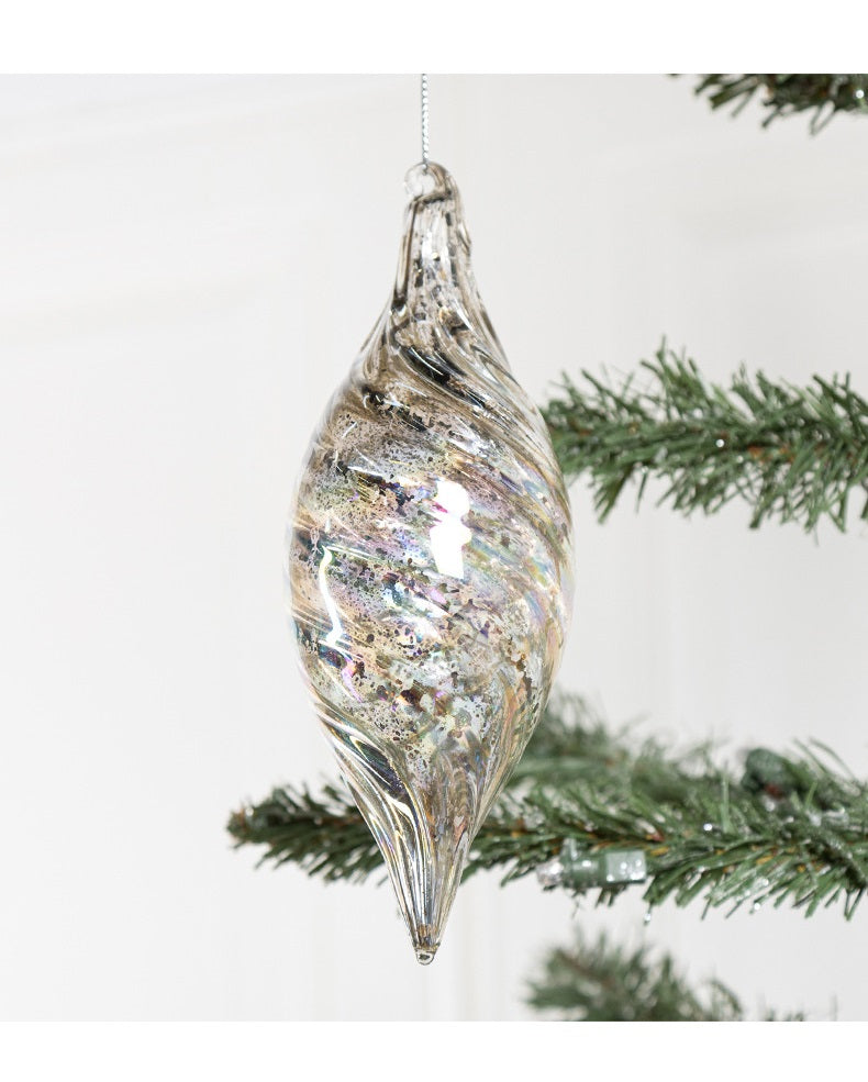 Bulk Christmas Glass Ornaments 12 Pcs Sparkle Helical Drop Decorations for Christmas Tree