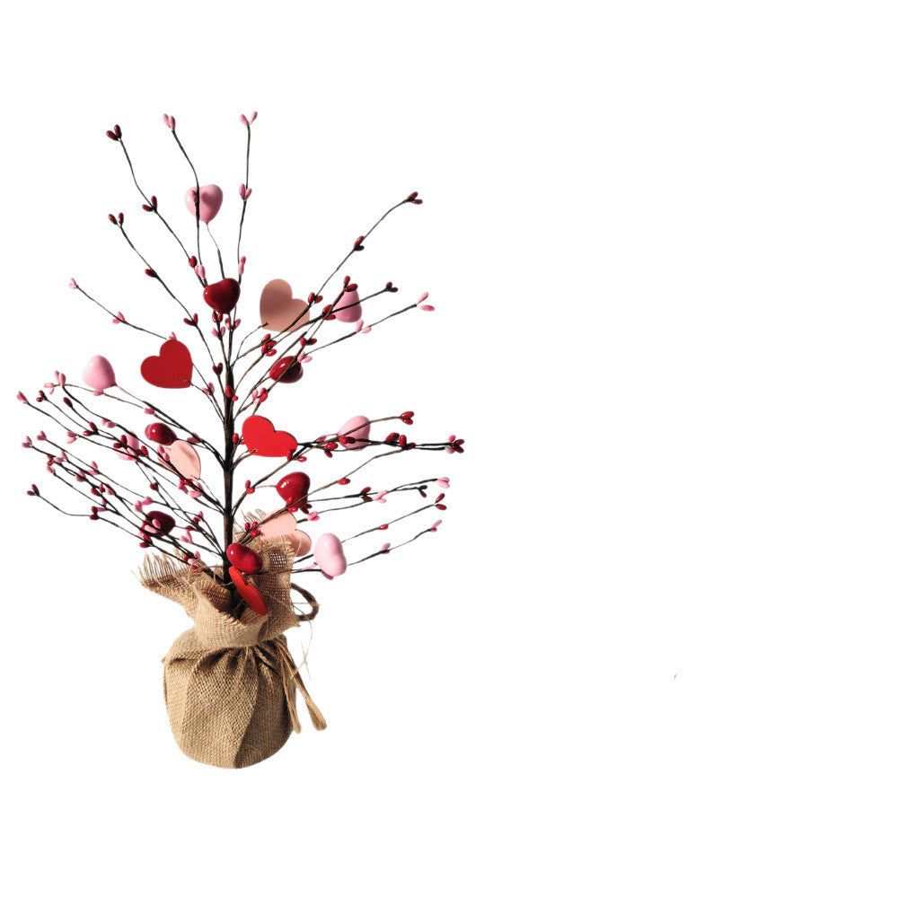Valentine's Day Heart & Red Berry Small Tree Decor - 17.7" Home/Living Room/Wedding Accent