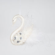 Simulated Feather Swan Christmas Hanging Ornaments with Diamond Accent, Bulk Set
