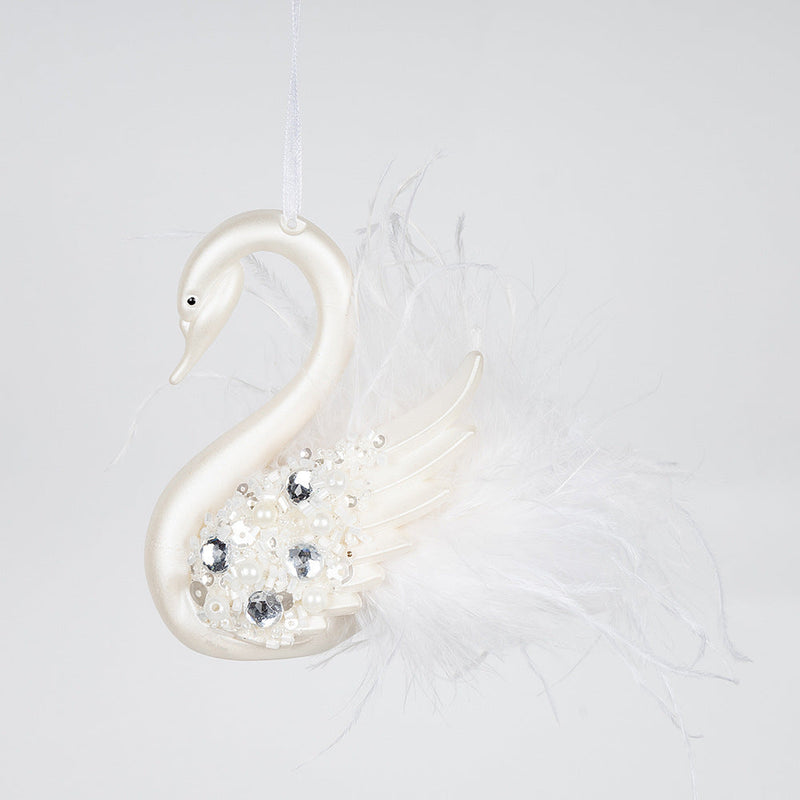 Simulated Feather Swan Christmas Hanging Ornaments with Diamond Accent, Bulk Set
