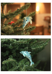 Artificial Glitter Dolphin Ornaments 12 Pcs Christmas Hanging Decorations Bulk Set