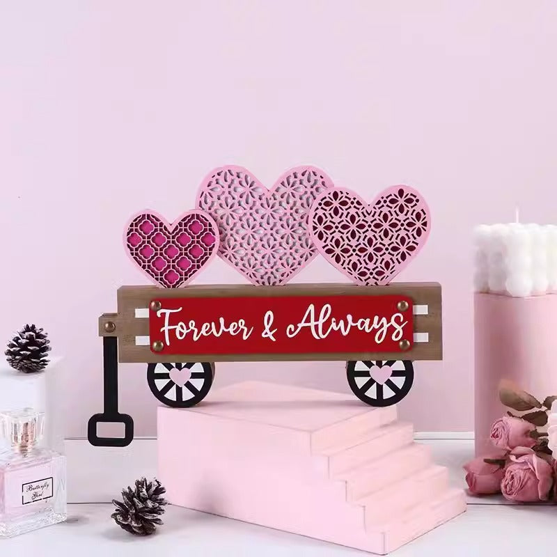 Valentine's Day Wooden Heart Car Decor - Cute Tabletop & Window Party Decoration (10.8" L x 1.2" W x 6.1" H, Handle Excluded)