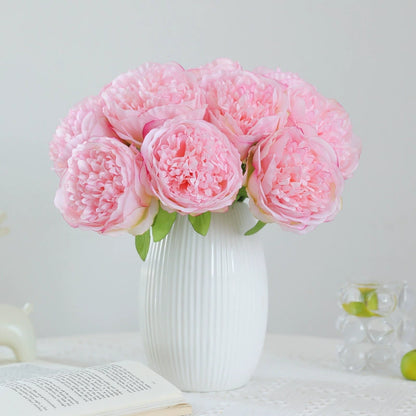 Bulk 2 Pcs Luxury Artificial Peony Bouquets 10 Real Touch Silk Stems with Foliage Wedding Arch Florals Table Centerpieces & Boho Home Decor No Fade Faux Flowers 7 Colors Wholesale