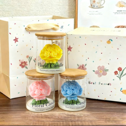 Rose Bouquet Scented Jar Candle - Ins Vibe Valentine's Day Gift Floral Glass Candle