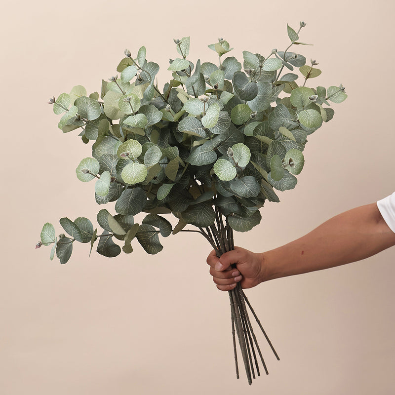 Artificial Eucalyptus Bush, Plastic PE/PVC Money Leaf Greenery, Bendable Stem, for Home, Wedding & Window Displays