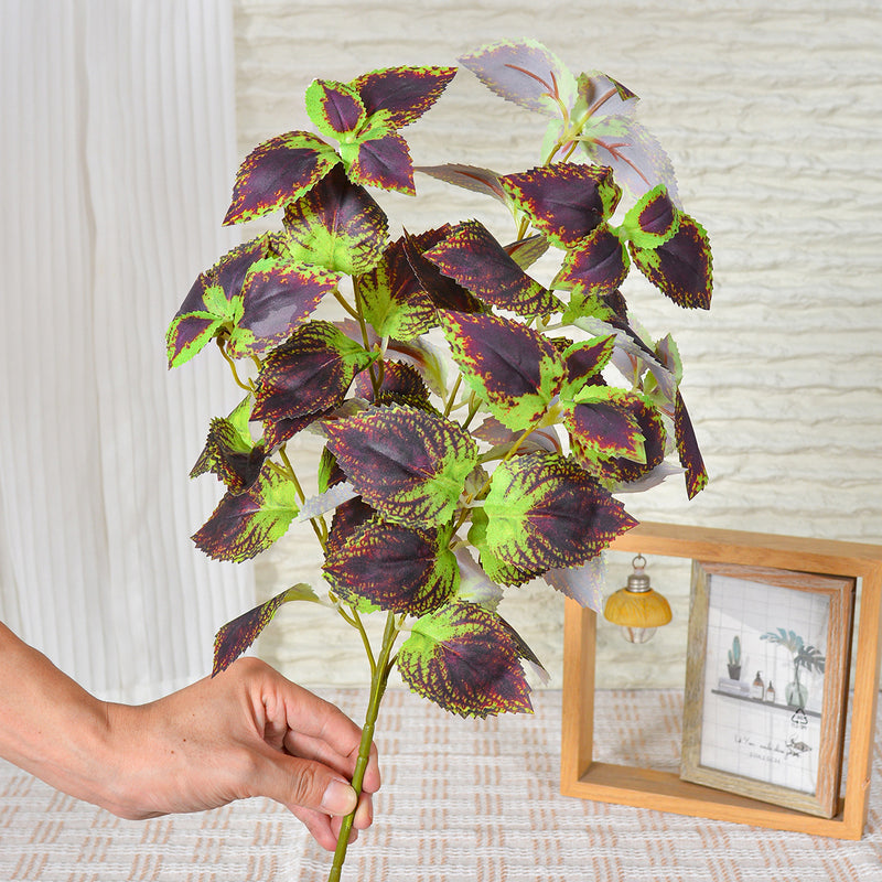 Artificial Coleus Leaf Bush, 18" Height, Silk-Like Fabric, Perfect for Indoor Decor, Wedding & Event Styling