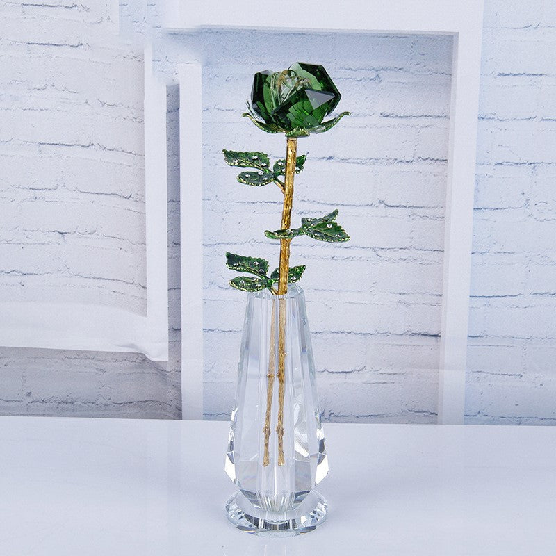 10 Inch Artificial Crystal Roses Bouquet with Glass Vase, 1 Set, Bulk Gift Arrangement