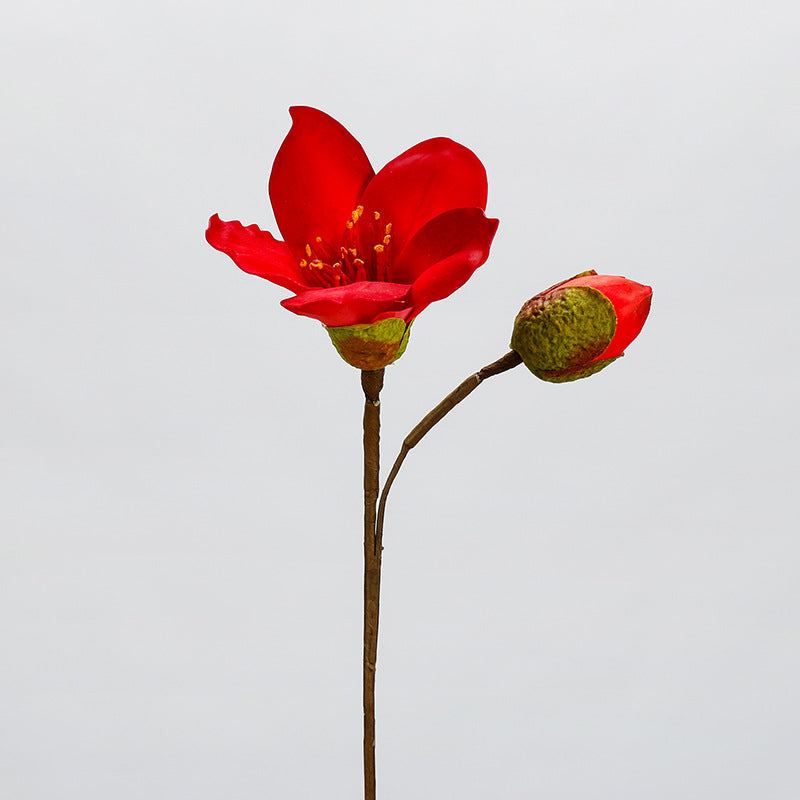 Single Stem Silk-Like Cotton Flower, 14" Tall, 2 Blooms, Ideal for Weddings, Home Decor, and Events