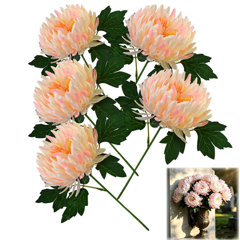 Single Stem Chrysanthemum Artificial Flower, Silk-Like Fabric, 14cm Bloom, Indoor/Outdoor Use, UV-Resistant