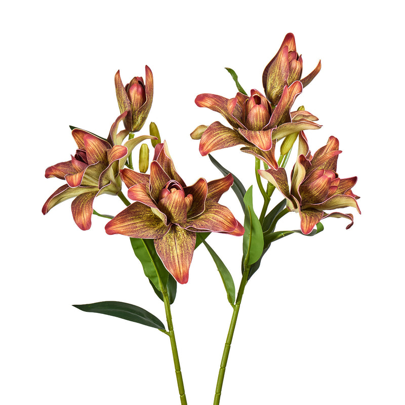 31" Double Lily Artificial Flower Bush, 3 Blooms, Retro Modern Style, Perfect for Weddings, Home Decor, and Events