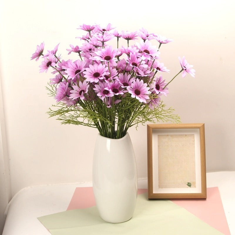 Premium 8 pcs Lifelike Silk Daisy Flowers - UV-Resistant Artificial Blooms for Porch Planters Garden Accent All-Season Décor