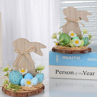 Easter Wooden Decor 3-Pack - Bunny & Egg Farmhouse Table Accents (5.91"×4.72"×4.72")