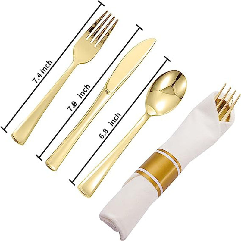 Bulk 10 Packs Pre-Rolled Plastic Disposable Cutlery Set 10 Forks 10 Spoons 10 Knives 10 Napkins Disposable Tableware Wholesale