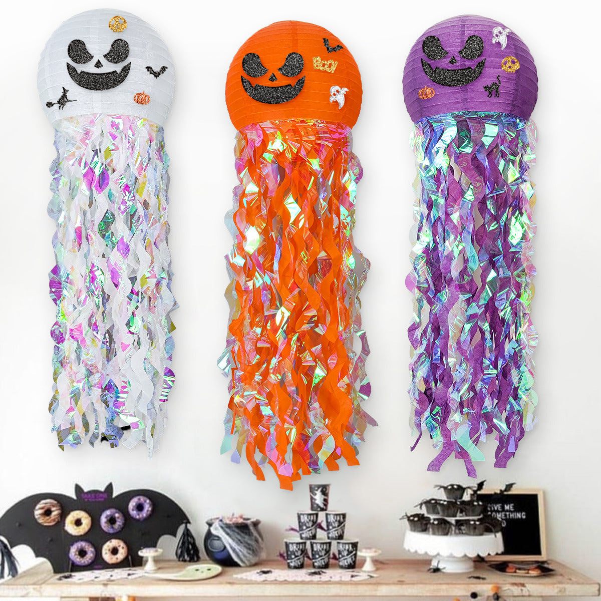 Bulk 2pcs Halloween Pumpkin Jellyfish Paper Lanterns Haunted House Hanging Decorations DIY Lantern Props Wholesale