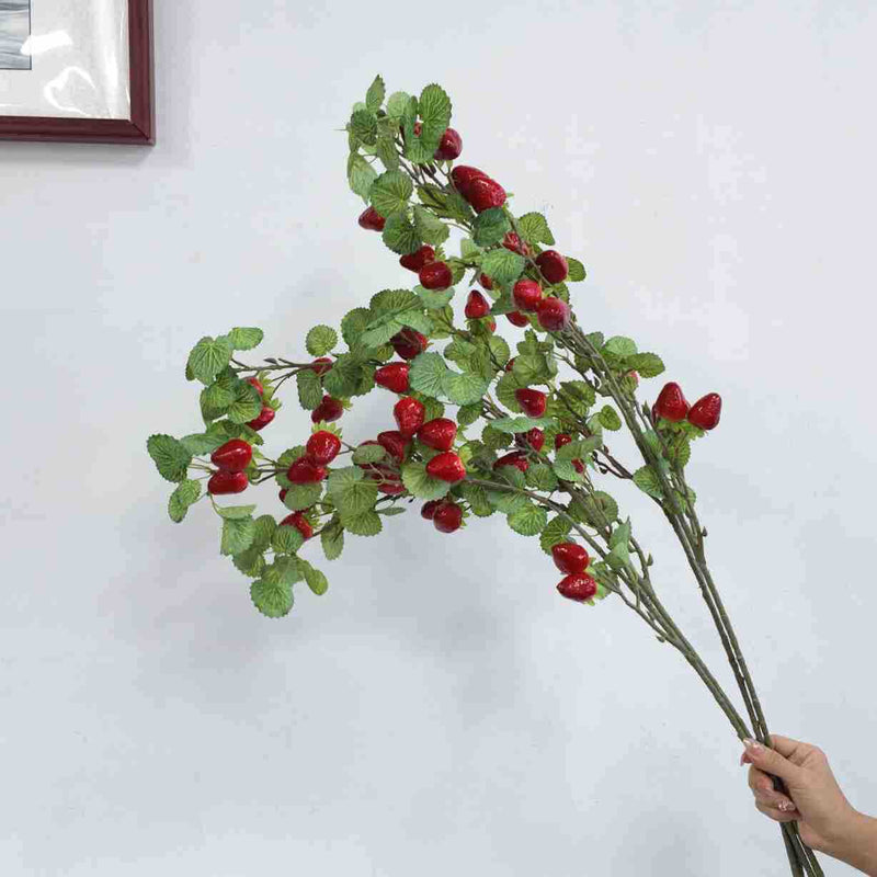 Artificial Wild Berry Bush with Strawberry Fruits, 35" Tall, Foam Material for Home Decor, Wedding Arrangements