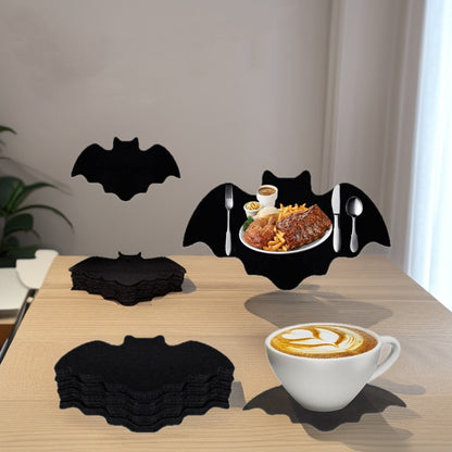 Halloween Felt Bat Placemats & Spider Web Coasters - 10-Piece Set Non-Slip Heat-Resistant Table Decor