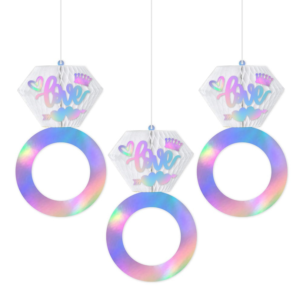 Bachelorette Party Scene Decor Kit - Diamond Ring Honeycomb Hanging Decor for Engagement-Themed Bash Setups
