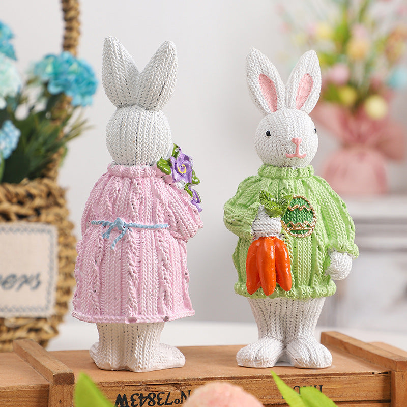 Easter Nordic Style Resin Rabbit Figurine - 5.9" Ins Trendy Sweater Bunny Decor for Party & Home (Gift Idea)