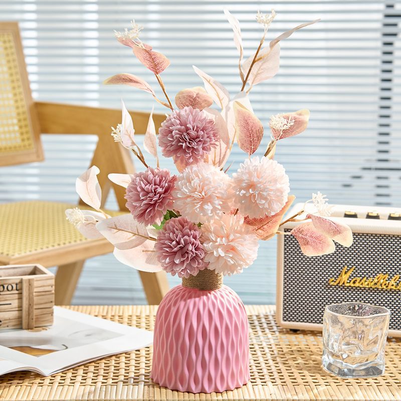 18" Realistic Artificial Flower Arrangement, 6-Piece Chrysanthemum & Eucalyptus Bundle for Home Decor, Wedding, Events (No Vase Included)