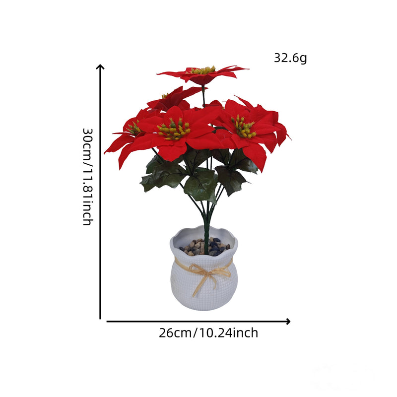 Artificial Poinsettia Bush with 5 Blooms, 14.5" Silk-like Faux Christmas Flowers for Holiday Decor, Weddings & Home Styling