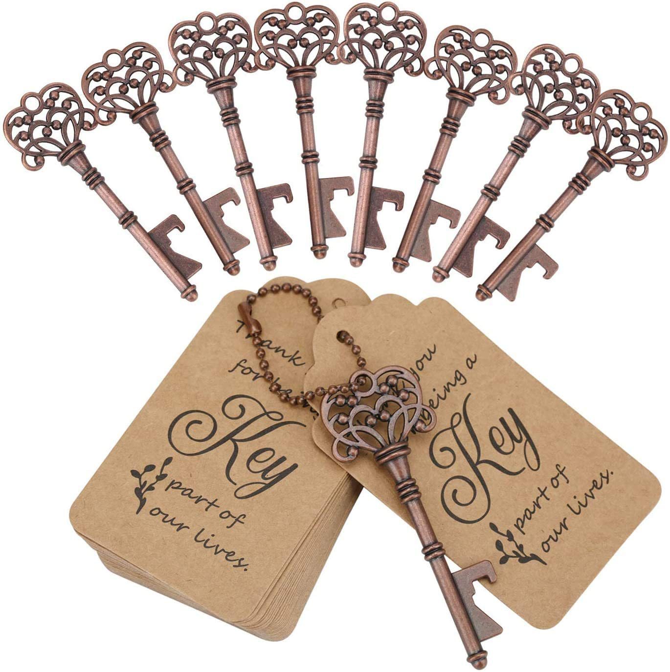 Bulk 50 Pack Vintage Skeleton Key Bottle Openers Wedding Favors Set with Keychains Durable Metal Bottle Opener Bulk for Bridal Showers Rehearsal Dinners & Anniversary Parties Wholesale