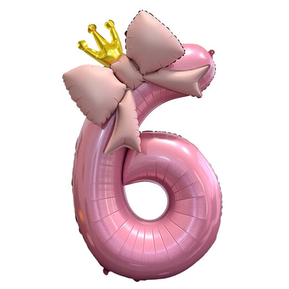 Pink Bow Number Balloons - 21 Inch Foil Balloons for Girls Birthday Decor Kids Outdoor Photo Props Party Scene Setup