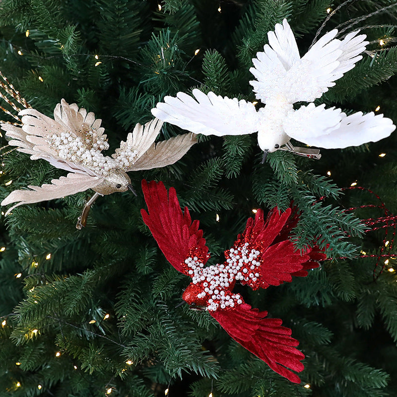 Christmas Hummingbird Ornaments 2-Pack - Beaded Tassel Bird Decor for Christmas Tree & Wall Hanging