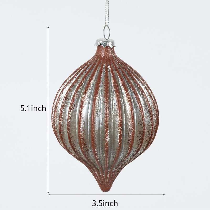 Christmas Ornament Glass Ball with Rope, Onion Shape, Bulk Set for Tree Decoration