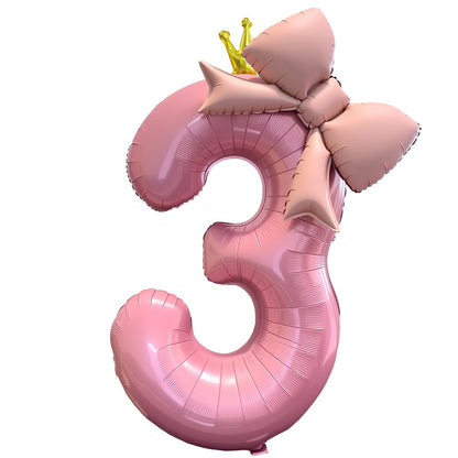 Pink Bow Number Balloons - 21 Inch Foil Balloons for Girls Birthday Decor Kids Outdoor Photo Props Party Scene Setup