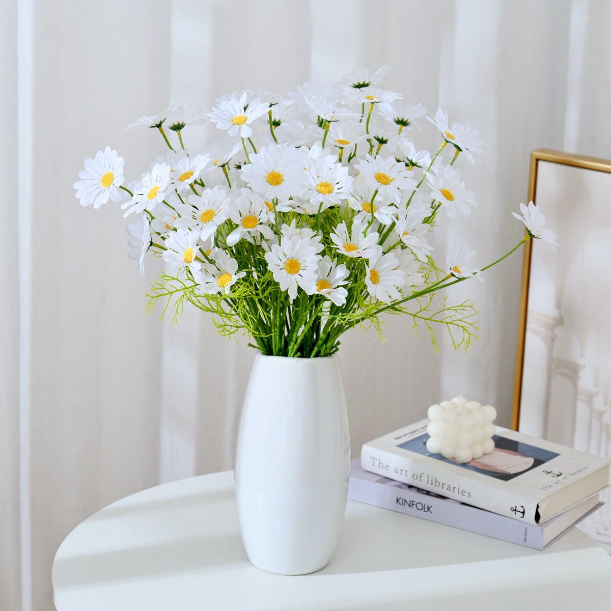 Premium 8 pcs Lifelike Silk Daisy Flowers - UV-Resistant Artificial Blooms for Porch Planters Garden Accent All-Season Décor