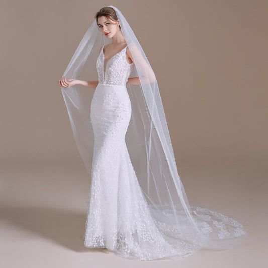 Bulk Long Bridal Veil 2025 New Pearl Embellished Cathedral Veil with Adjustable Comb for Outdoor Wedding & Bridal Shower Decor Wholesale