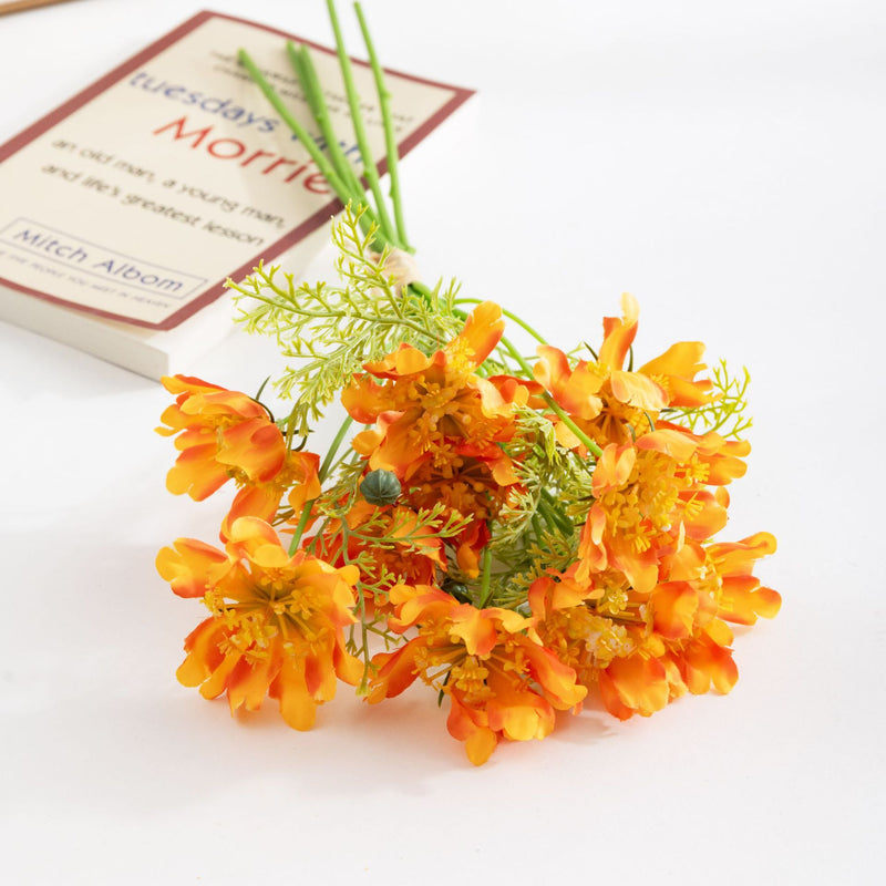 Artificial Cosmos & Daisy Bouquet, 15" Hand-Tied Silk Flowers for Home Decor, Weddings, Events, DIY Floral Arrangements