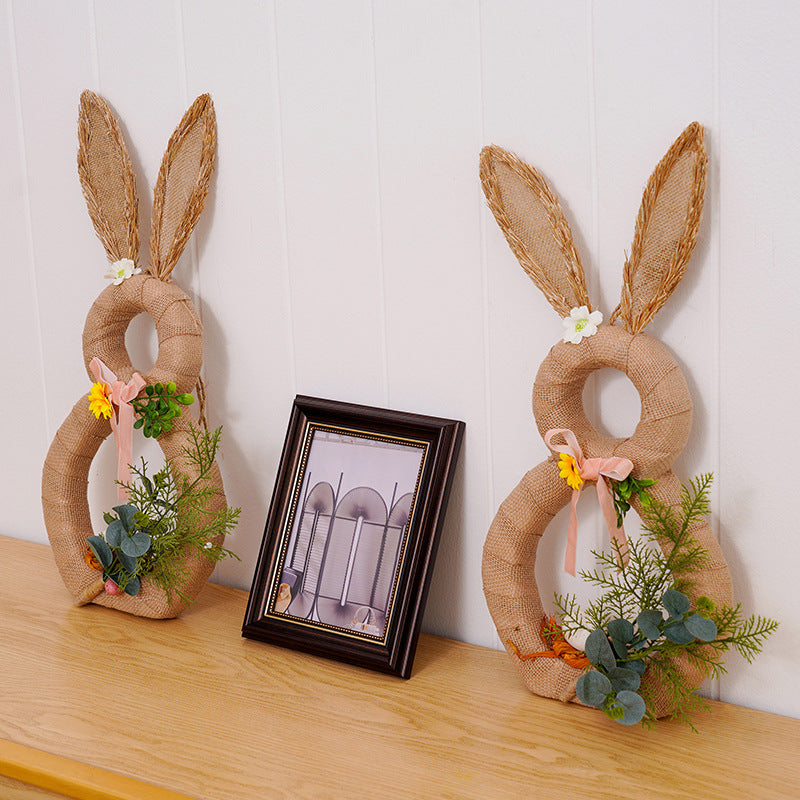 Easter Bunny Wreath - 1.73ft Burlap Rabbit Decor for Easter Christmas Home Party Hanging Decorations