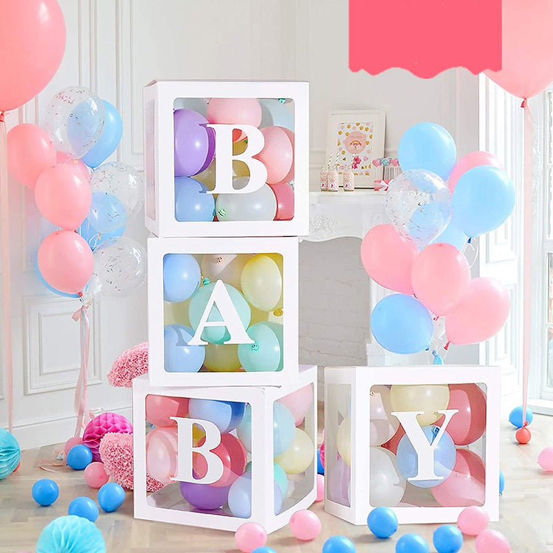 Bulk 4 Pcs Clear Balloon Boxes with Letters for Baby Shower Birthday Party Backdrop Decor Wholesale