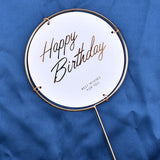 Happy Birthday Gold Foil Metal Round Cake Topper - 5 Pack | White & Clear | Baking Party Decor