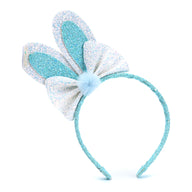 Kids Easter Bunny Ears Headband - Cartoon Bow Glitter Pom-pom Hair Hoop