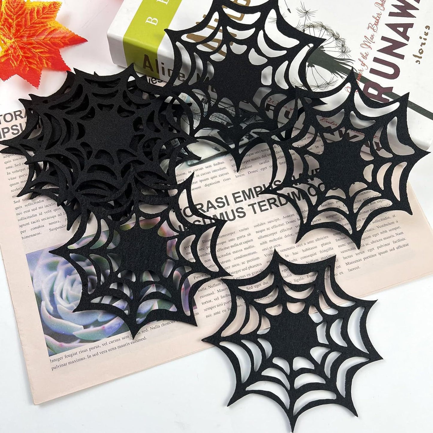 Halloween Felt Bat Placemats & Spider Web Coasters - 10-Piece Set Non-Slip Heat-Resistant Table Decor