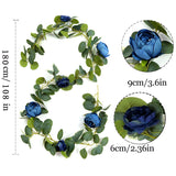 70.8" Wedding Decor Garland - Faux Eucalyptus & Blue Peony Vines for Wedding Decorations