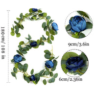 70.8" Wedding Decor Garland - Faux Eucalyptus & Blue Peony Vines for Wedding Decorations