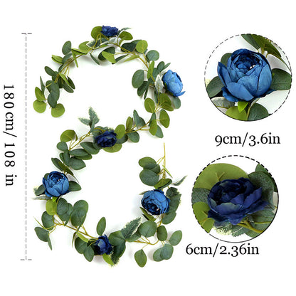 70.8" Wedding Decor Garland - Faux Eucalyptus & Blue Peony Vines for Wedding Decorations