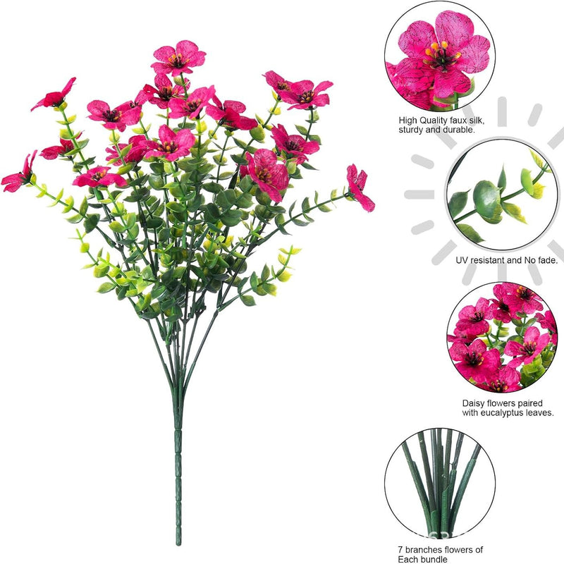 Artificial Violet Bush, 7-Branch 21-Bloom Faux Flowers with Eucalyptus, Rustic Home & Wedding Decor