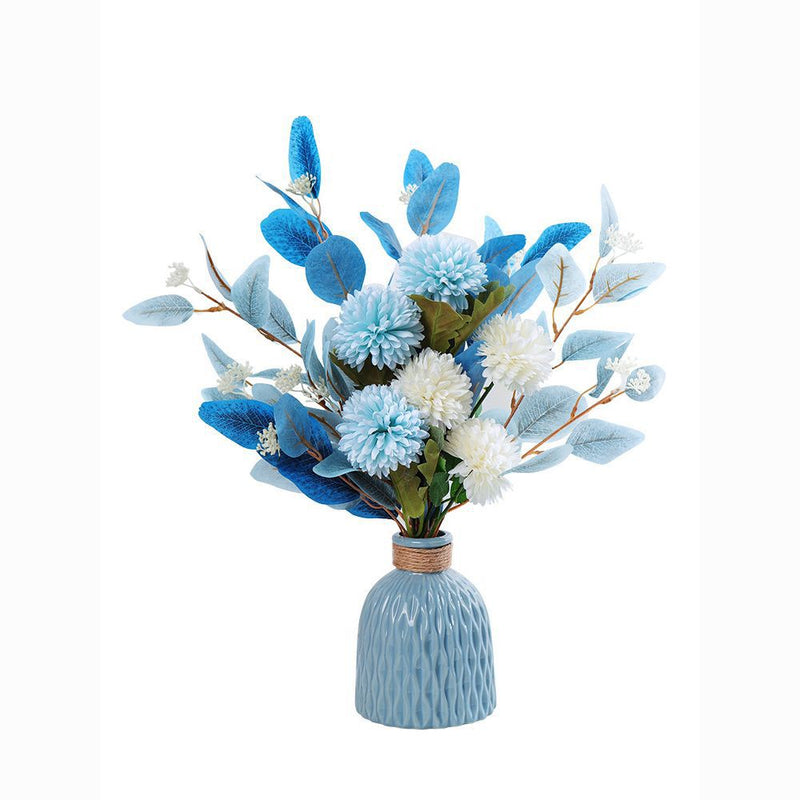 18" Realistic Artificial Flower Arrangement, 6-Piece Chrysanthemum & Eucalyptus Bundle for Home Decor, Wedding, Events (No Vase Included)