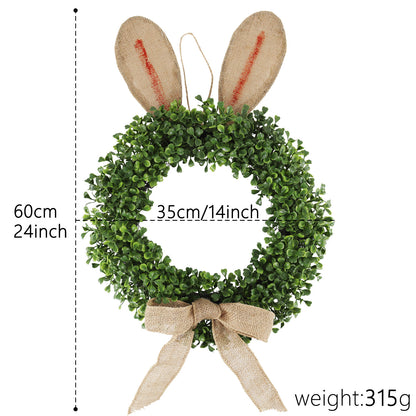 24 " Easter Bunny Wreath - Artificial Greenery Front Door Decor | Spring Summer Home Accent