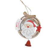 Wooden Hanging Christmas Decorations with Bell Santa Claus Snowman Elk, Bulk Xmas Tree Window Ornaments
