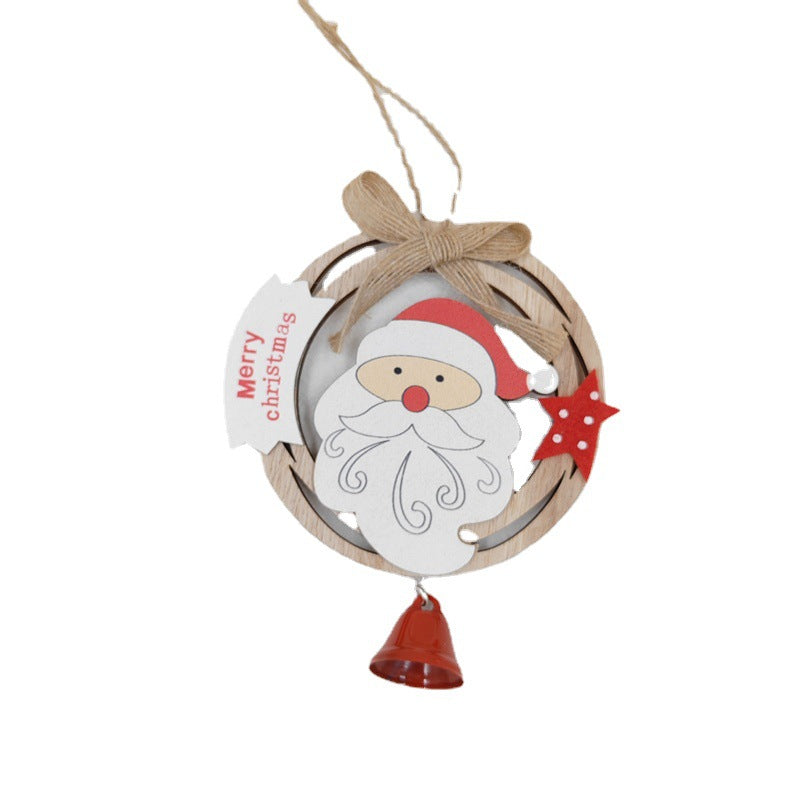 Wooden Hanging Christmas Decorations with Bell Santa Claus Snowman Elk, Bulk Xmas Tree Window Ornaments